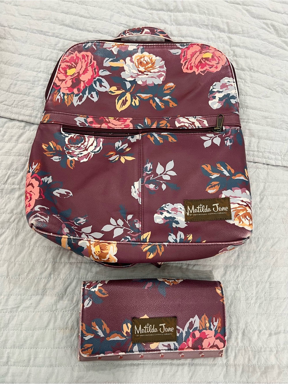 Matilda Jane Burgundy Floral Backpack and Wallet Set